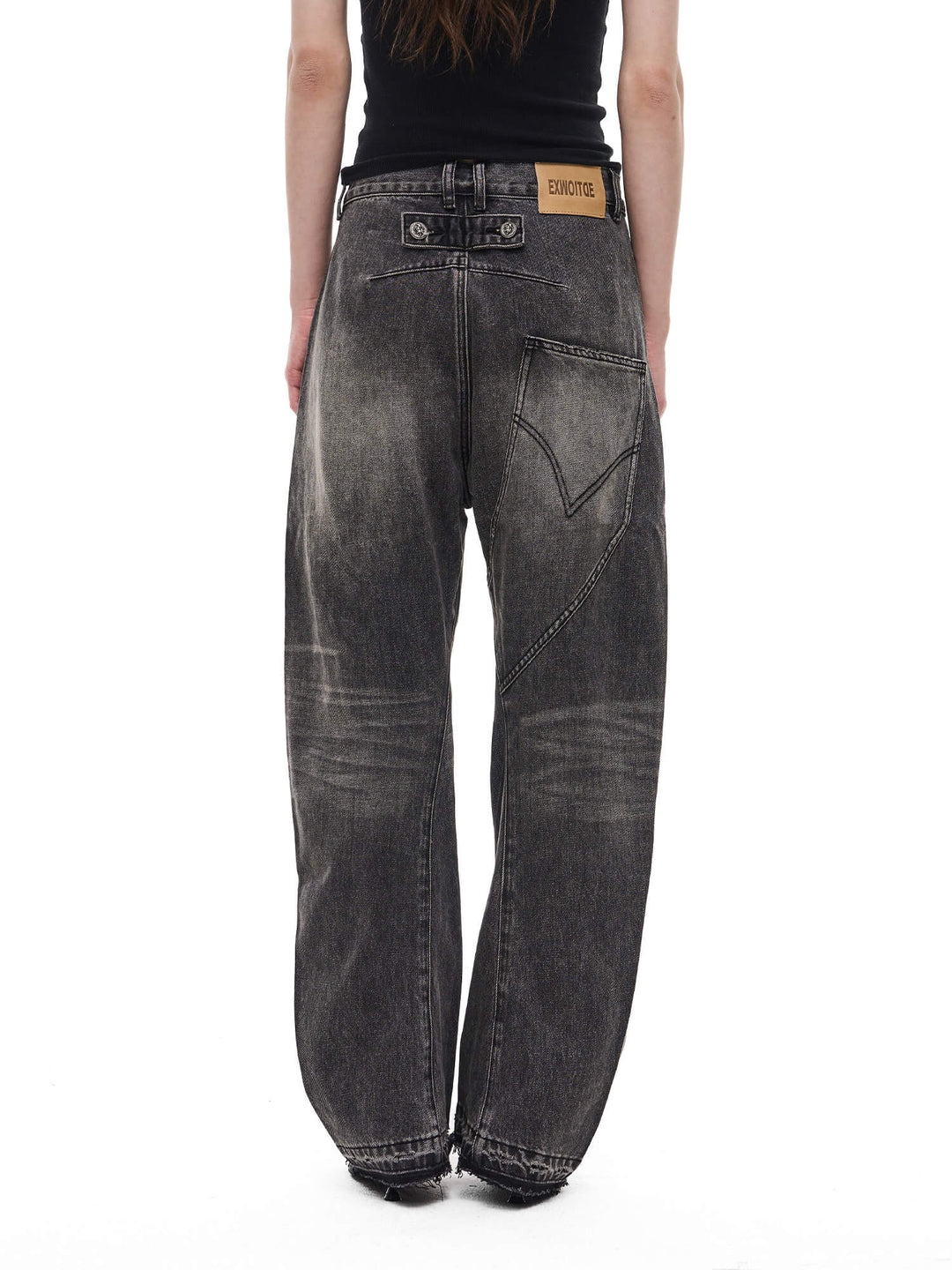 EXITMODE BY BLIND NO PLAN Black Washed Distressed Curved Jeans | Face 3 Face
