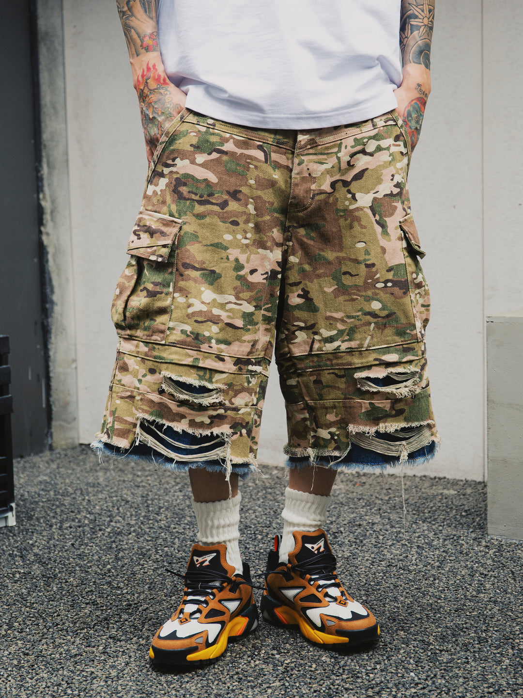 S45 Double Layer Destruction Camouflage Shorts | Face 3 Face