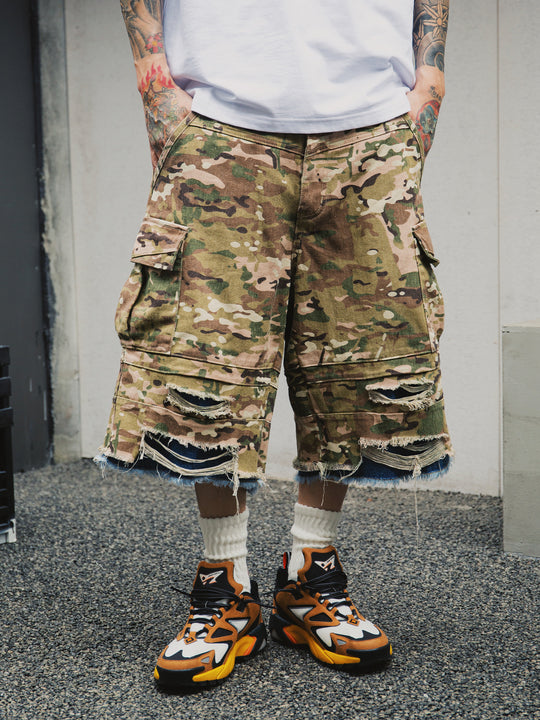 S45 Double Layer Destruction Camouflage Shorts | Face 3 Face