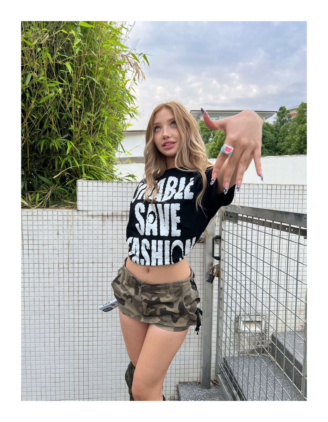 KARMANISTIC Rhinestone Slogan Print Tee | Face 3 Face