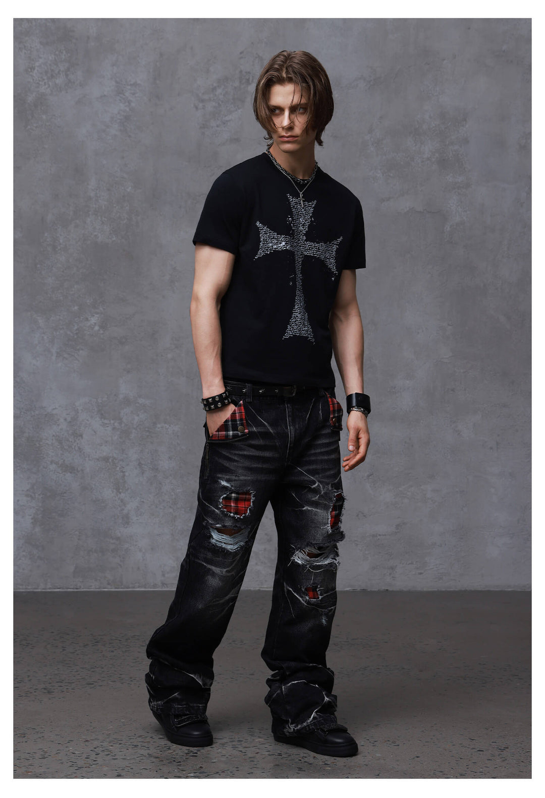 ANTIDOTE Faded Cross and Wings Print Short Sleeve Tee