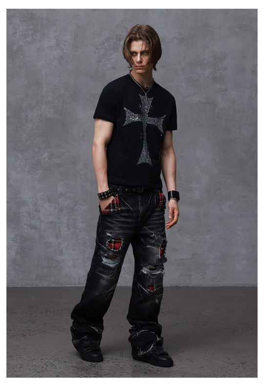 ANTIDOTE Faded Cross and Wings Print Short Sleeve Tee