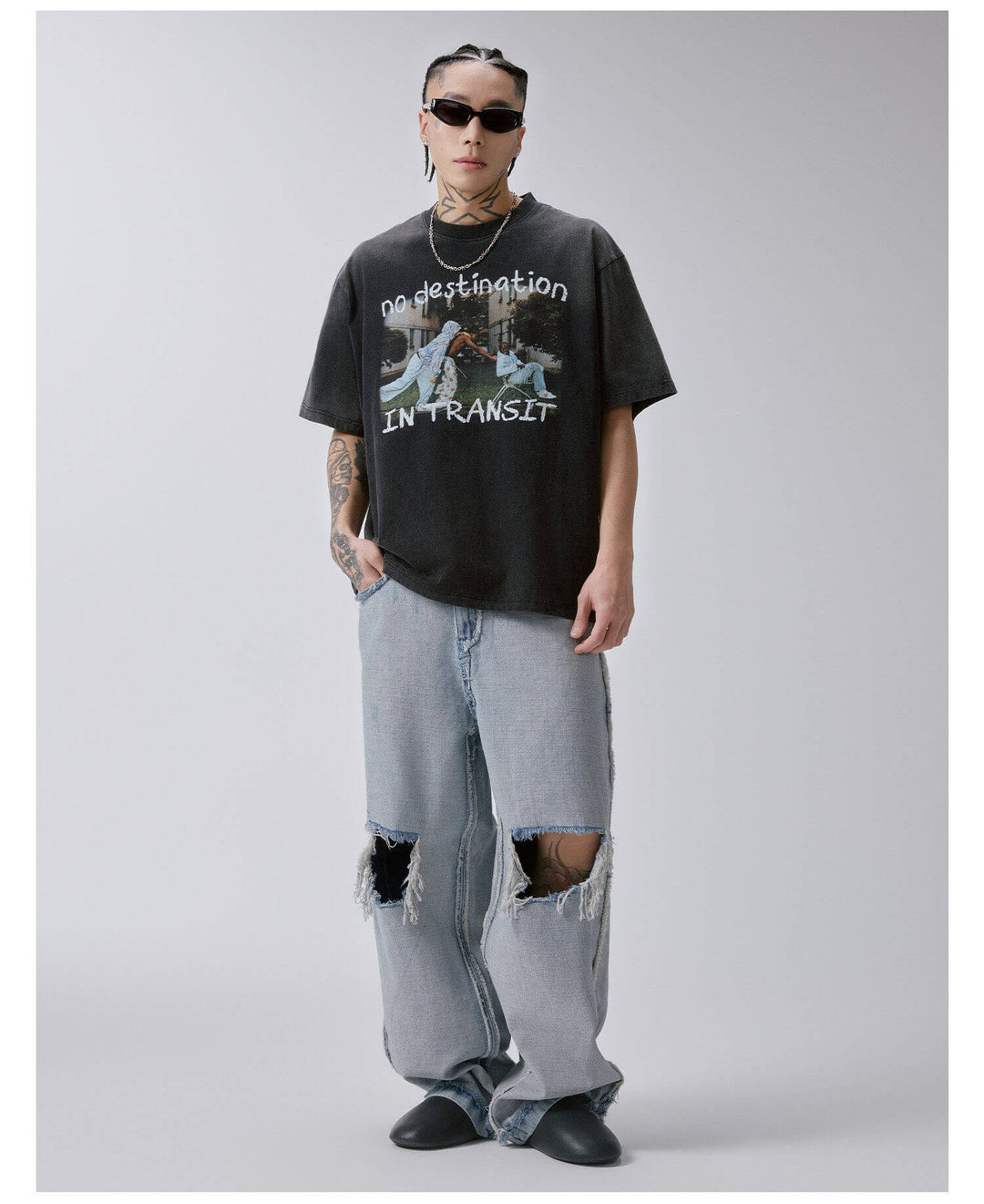 F2CE Vintage Photo Print Washed Distressed Short Sleeve Tee | Face 3 Face