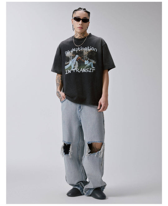 F2CE Vintage Photo Print Washed Distressed Short Sleeve Tee | Face 3 Face