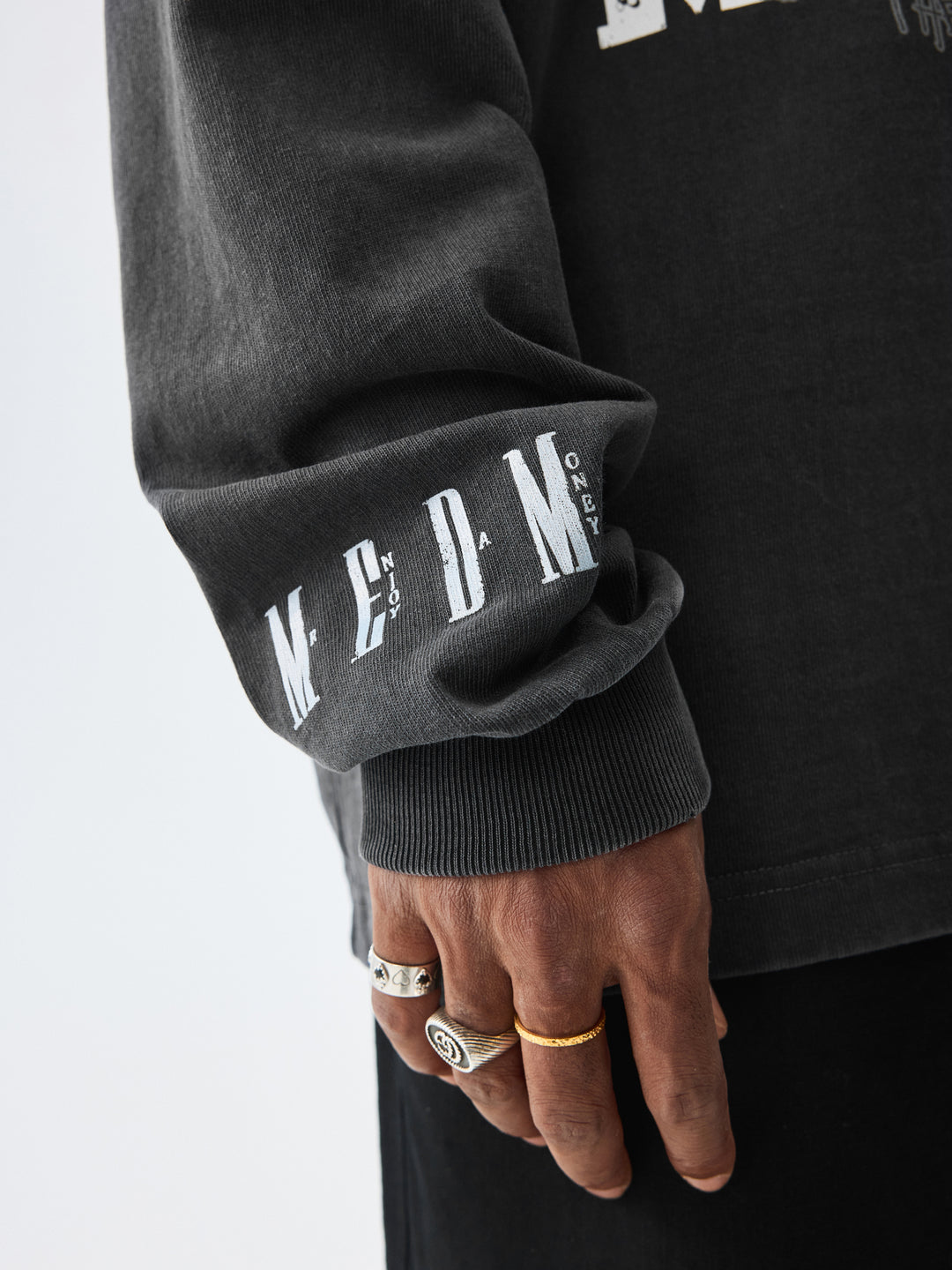 MEDM Flame Bones Graphic Washed Long Sleeve Tee | Face 3 Face
