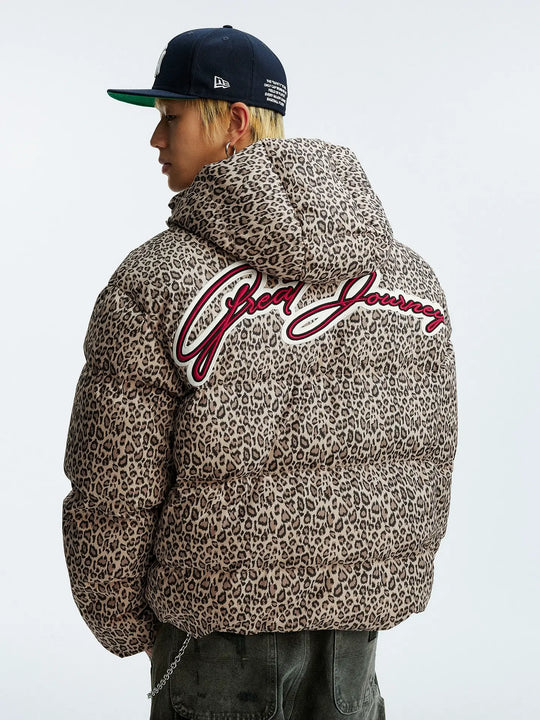 MEDM Leopard Leather Patch Puffer Jacket | Face 3 Face