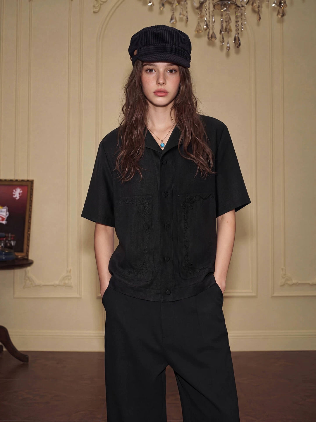 YADcrew Linen Blend Embroidered Short Sleeve Shirt | Face 3 Face