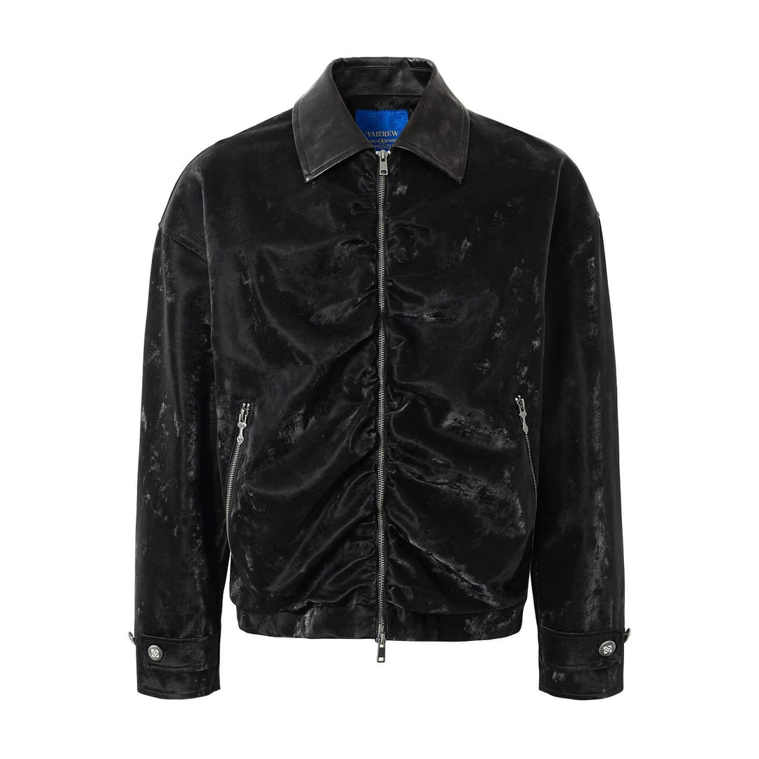 YADcrew Pleated Front Velvet PU Leather Jacket | Face 3 Face