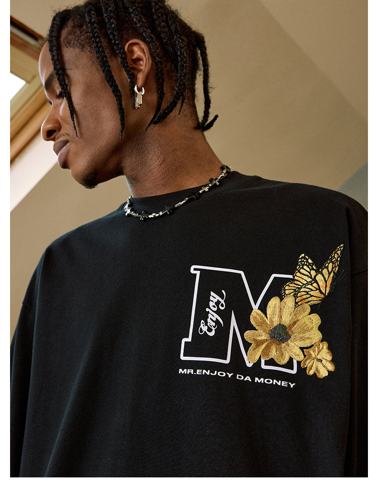 MEDM Butterfly Flower Embroidered Long Sleeve Tee | Face 3 Face