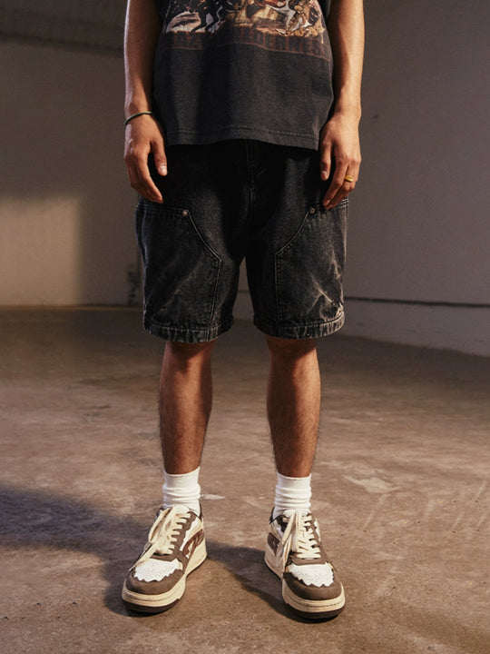 Remedy Washed Double Knee Denim Shorts | Face 3 Face