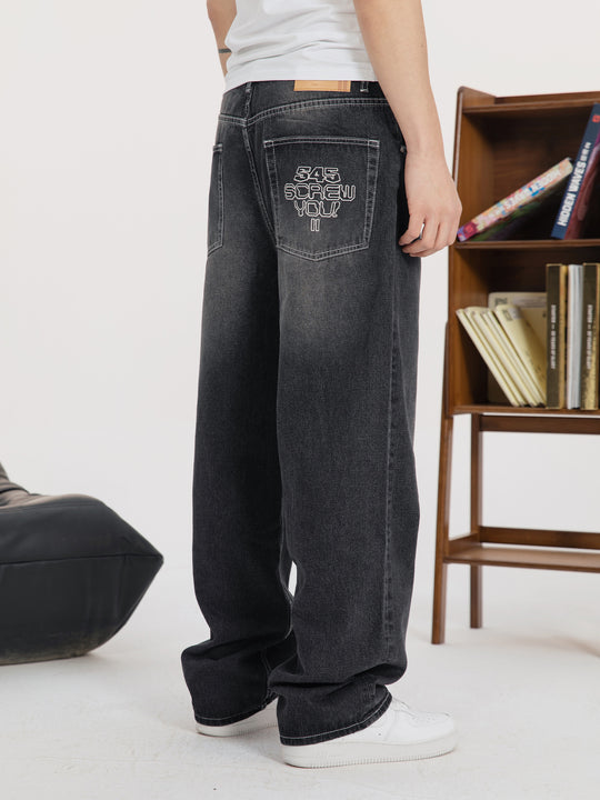 S45 White Embroidered Washed Old Jeans | Face 3 Face