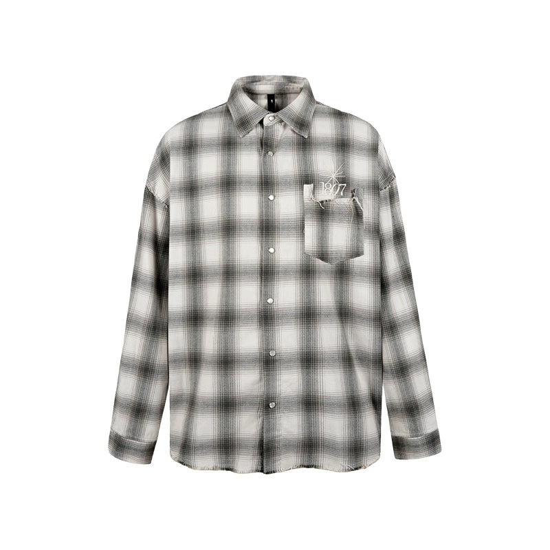 1807 Plaid Distressed Long Sleeve Shirt | Face 3 Face