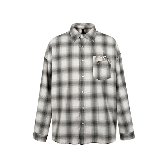1807 Plaid Distressed Long Sleeve Shirt | Face 3 Face