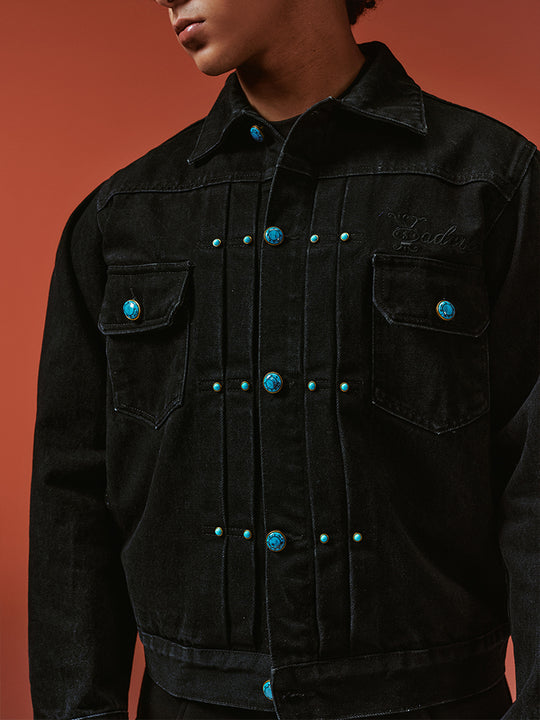 YADcrew Turquoise Pleated Type II Denim Jacket | Face 3 Face