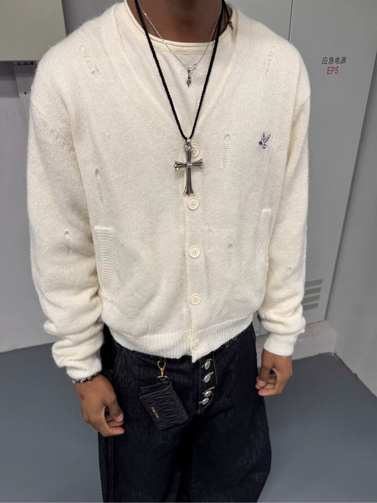 STEEPC Distressed Embroidered Wool Blend Knit Cardigan | Face 3 Face