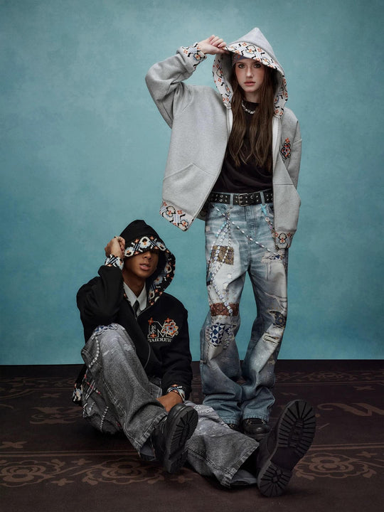 YADcrew x MEDM Ethnic Ribbed Zip Up Hoodie | Face 3 Face