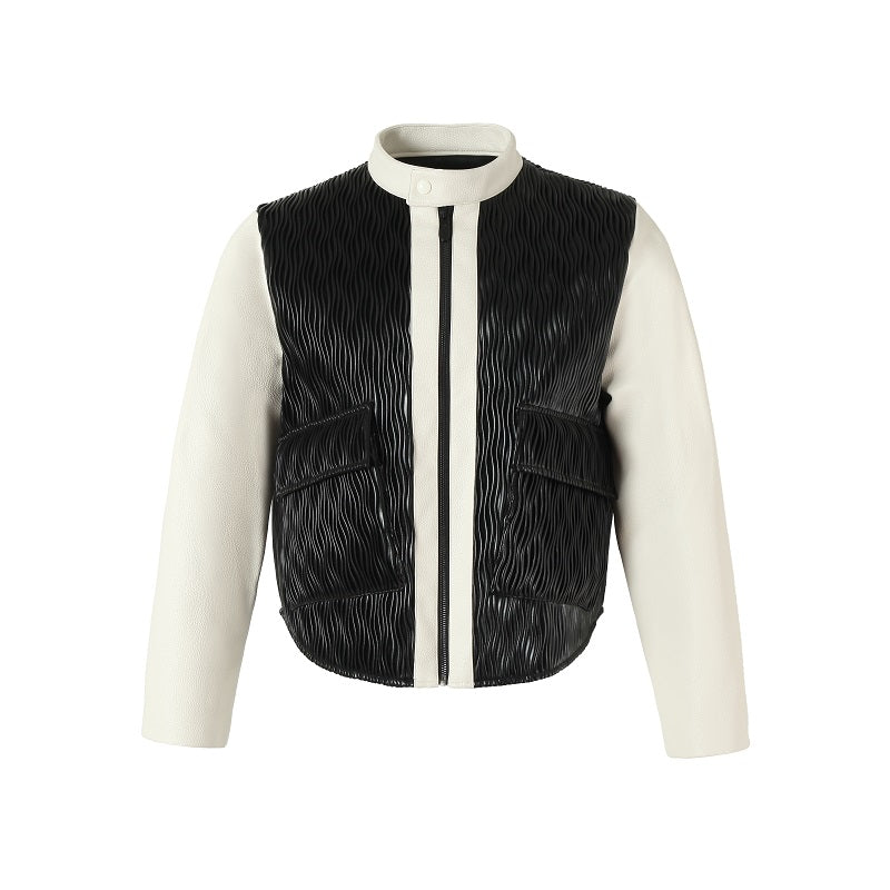 YADcrew Water Wave Pattern Leather Jacket