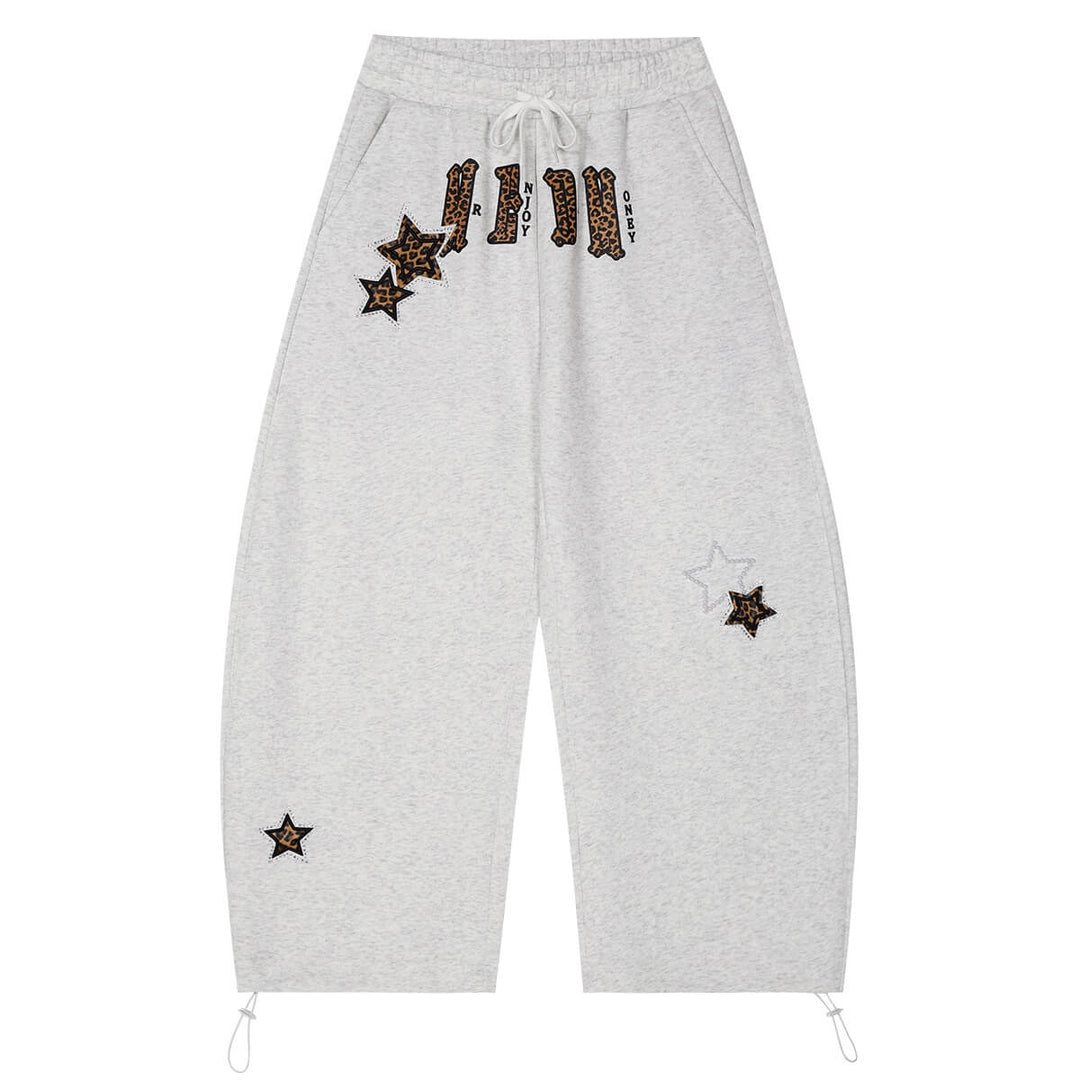 MEDM Animal Print Star Patch Rhinestone Curved Baggy Sweatpants | Face 3 Face