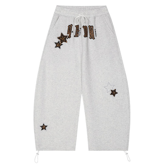 MEDM Animal Print Star Patch Rhinestone Curved Baggy Sweatpants | Face 3 Face