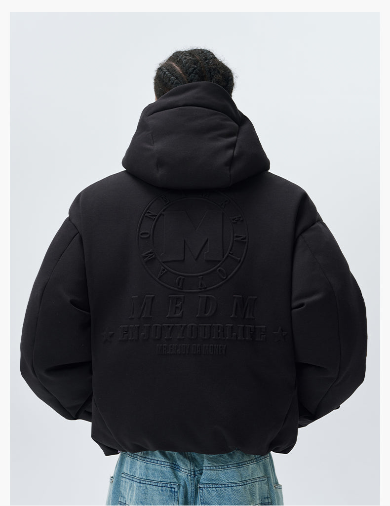 MEDM Embossed Logo Hooded Down Jacket | Face 3 Face