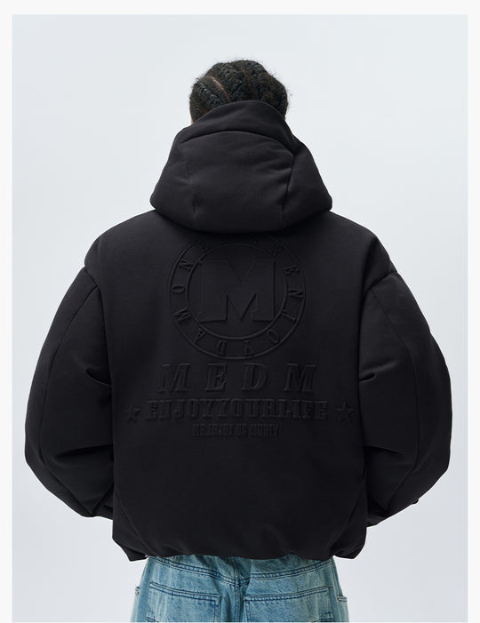 MEDM Embossed Logo Hooded Down Jacket | Face 3 Face