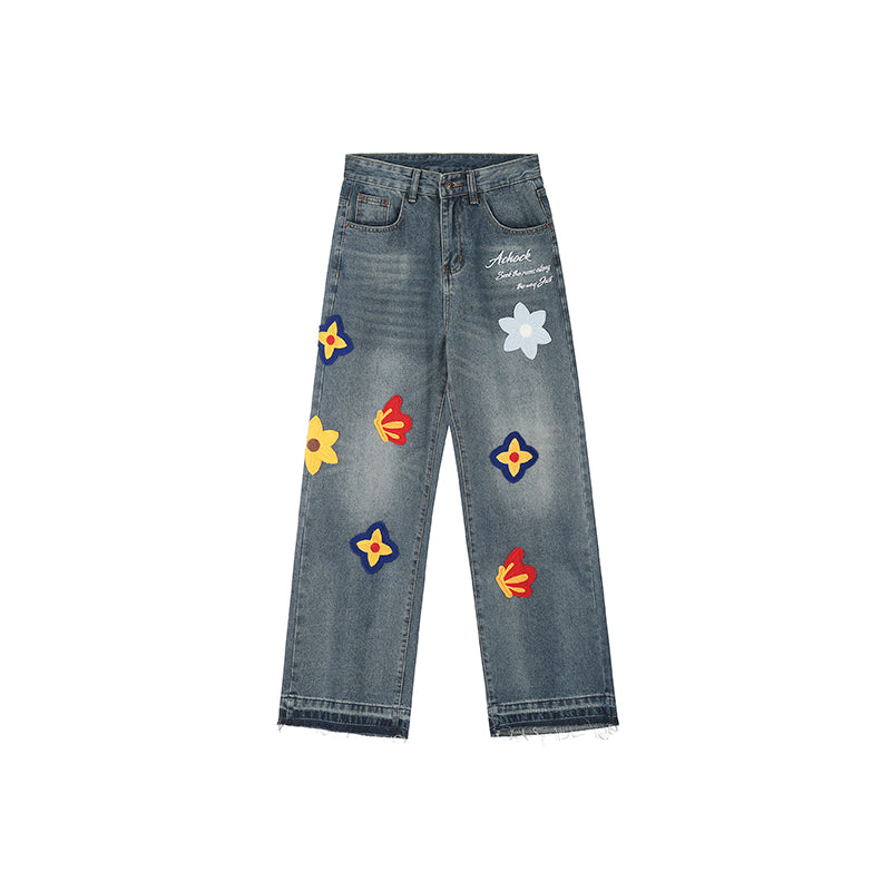 Achock Creative Letter Petal Embroidery Denim Jeans | Face 3 Face