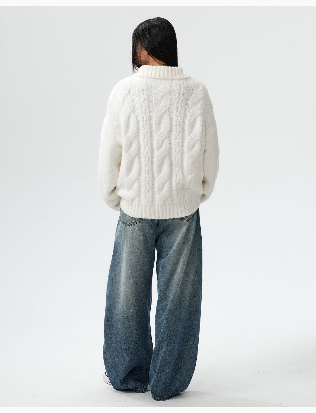 MEDM Cable Knit Half Zip Polo Sweater | Face 3 Face