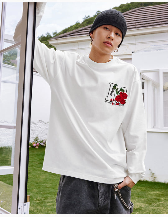 MEDM Big M Flower Embroidered Long Sleeve Tee | Face 3 Face