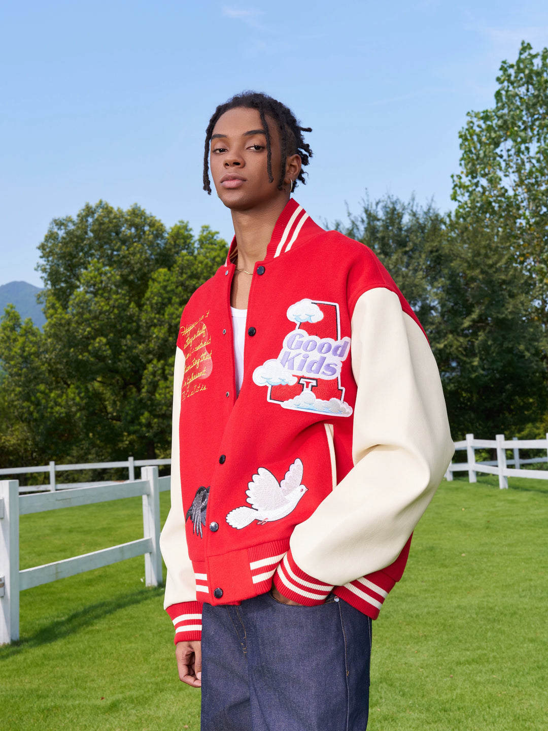 AFGK Flying Bird Embroidered Varsity Jacket | Face 3 Face