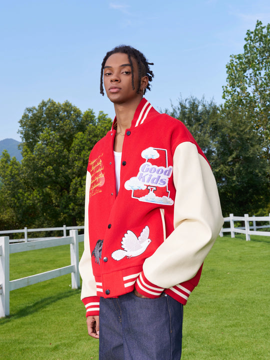 AFGK Flying Bird Embroidered Varsity Jacket | Face 3 Face