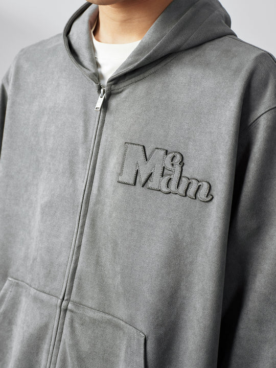 MEDM Suede Logo Patch Zip-Up Hoodie | Face 3 Face