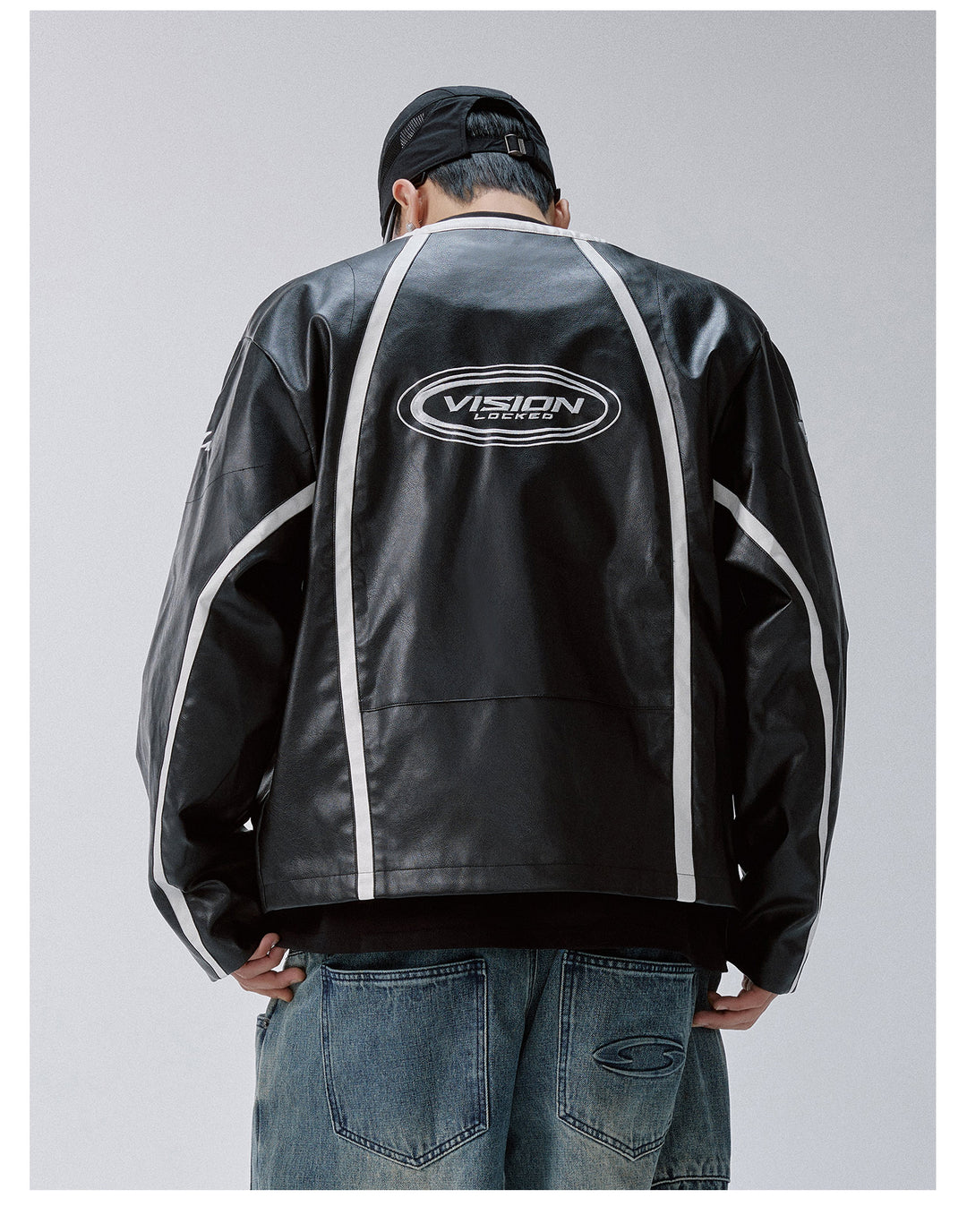 F2CE Striped Panel PU Leather Racing Jacket | Face 3 Face