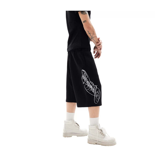 KARMANISTIC 3D Letter Embroidered Baggy Sweat Shorts | Face 3 Face