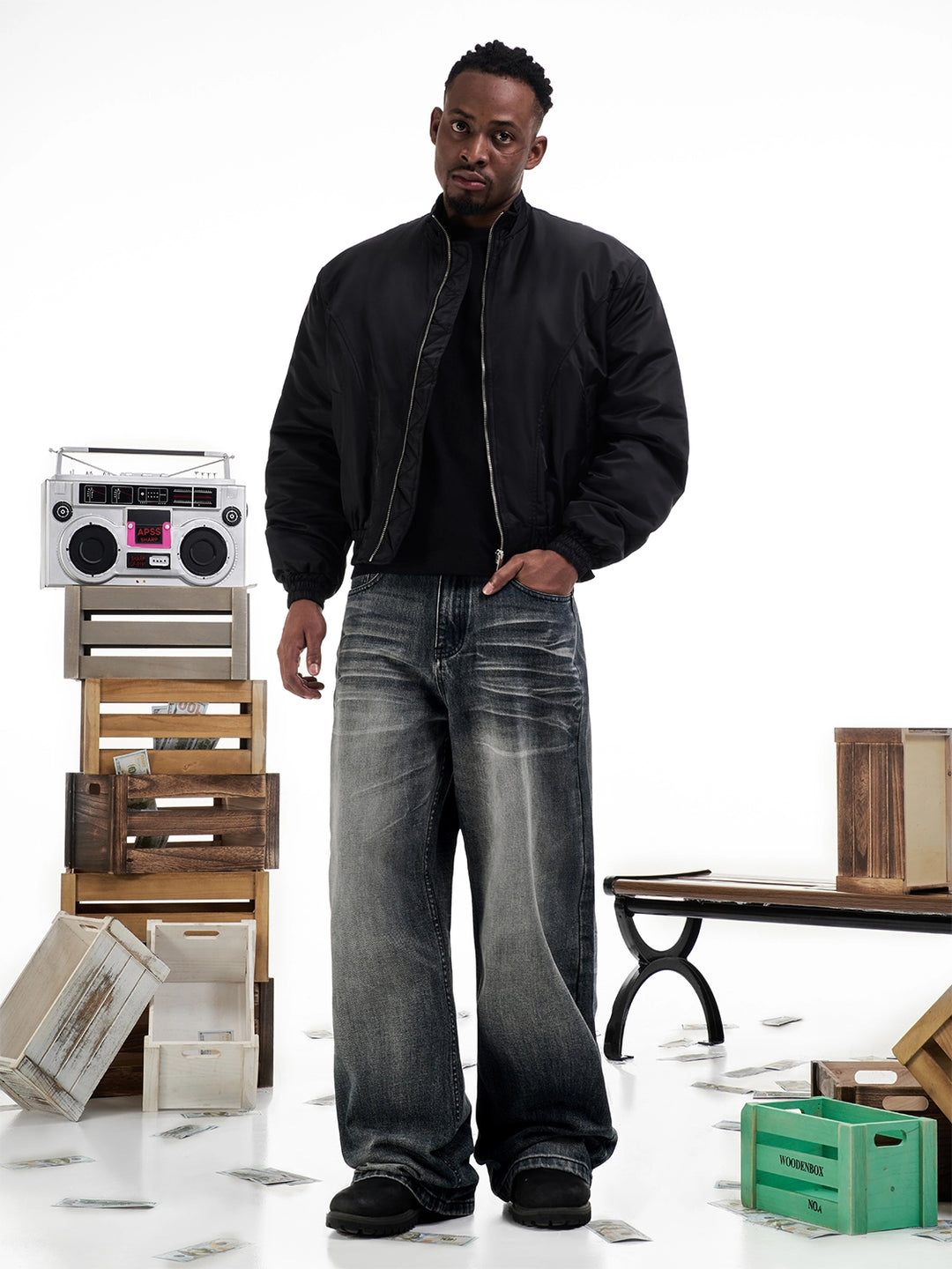 F3F Select Dark Navy Washed Baggy Jeans | Face 3 Face