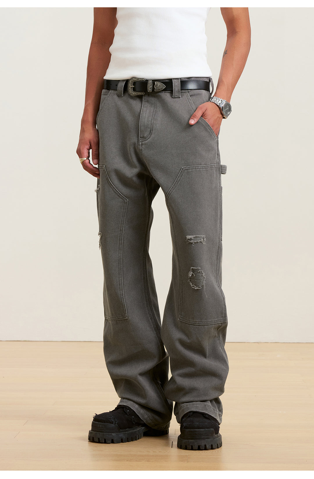 Small Town Kid Destroyed Washed Double Knee Pants | Face 3 Face