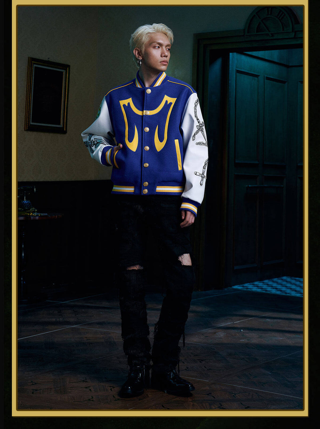 MEDM × HUNTER×HUNTER Kurapika PU Leather Varsity Jacket