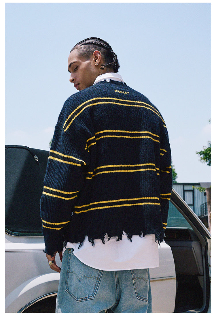 Remedy Striped Distressed Knit Sweater | Face 3 Face