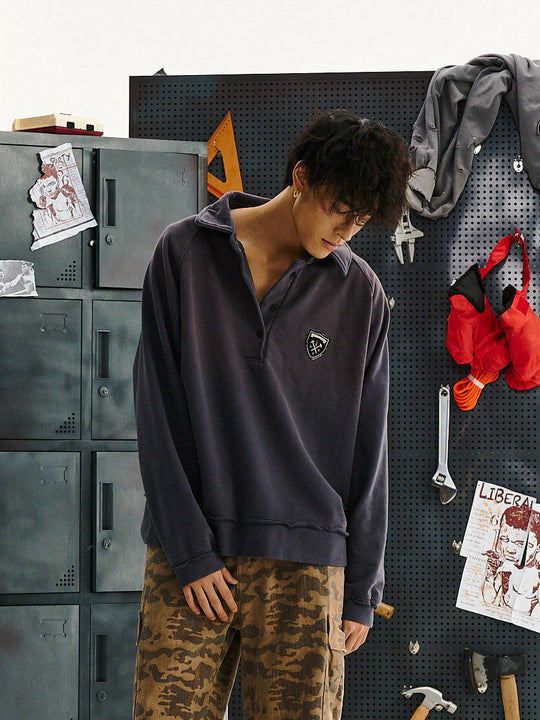 LIBERAFIT Sun Faded Washed Polo Sweatshirt | Face 3 Face