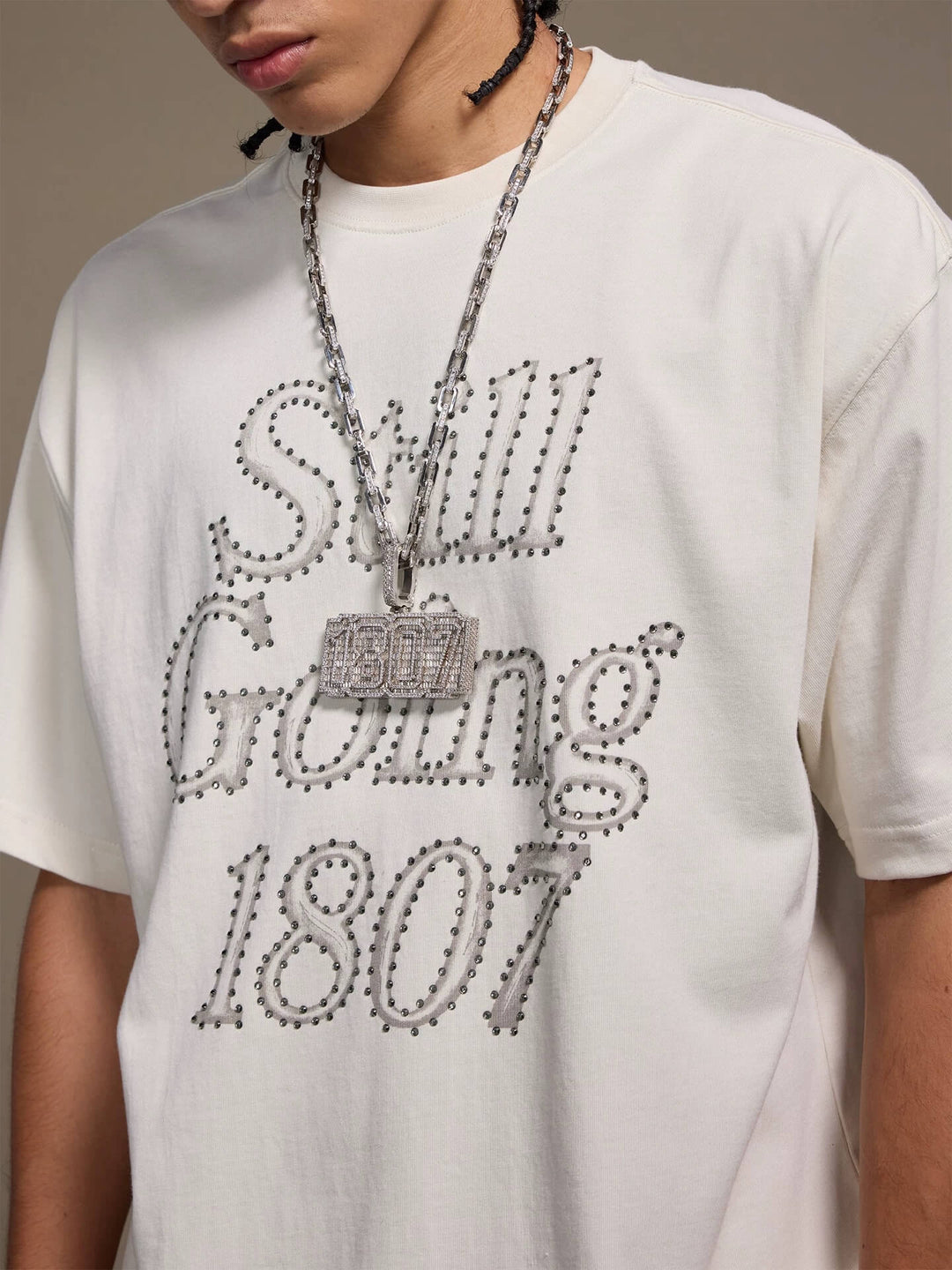 1807 Still Going Print Rhinestone Short Sleeve Tee | Face 3 Face