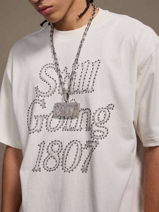 1807 Still Going Print Rhinestone Short Sleeve Tee | Face 3 Face