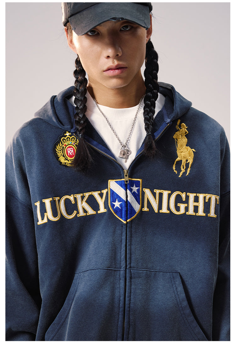 Remedy Washed Patch Embroidered Zip Up Hoodie | Face 3 Face