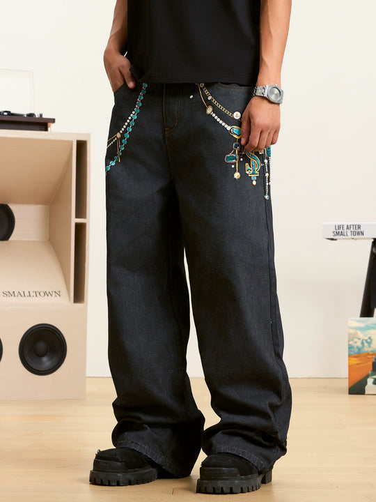 Small Town Kid Turquoise Pearl Chain 3D Printed Jeans | Face 3 Face