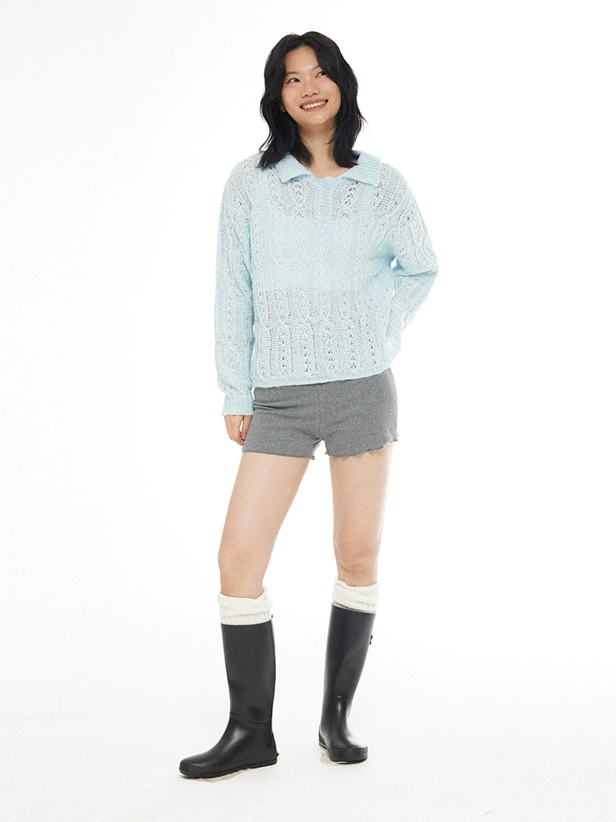 EMPTY REFERENCE Cutout Polo Knit Sweater | Face 3 Face