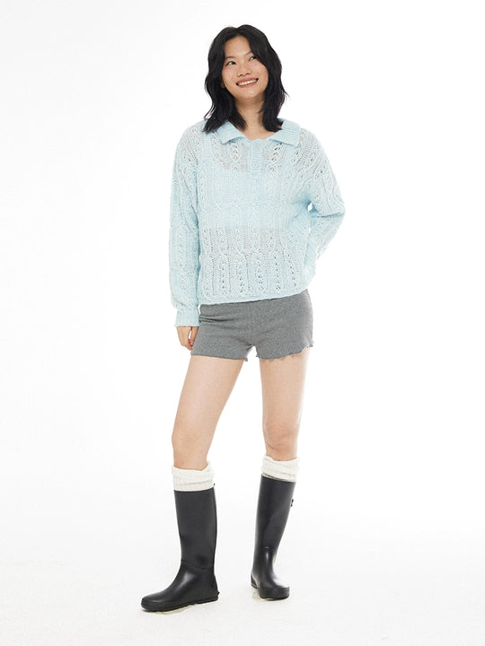 EMPTY REFERENCE Cutout Polo Knit Sweater | Face 3 Face