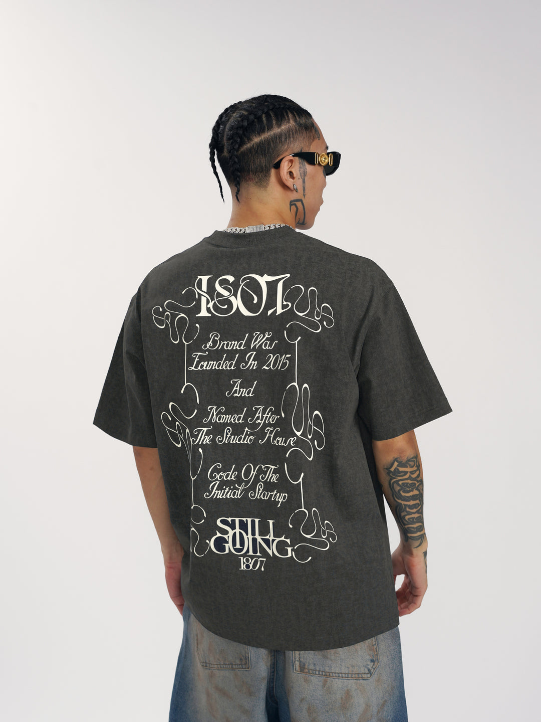 1807 Flower Font Print Washed Tee  | Face 3 Face