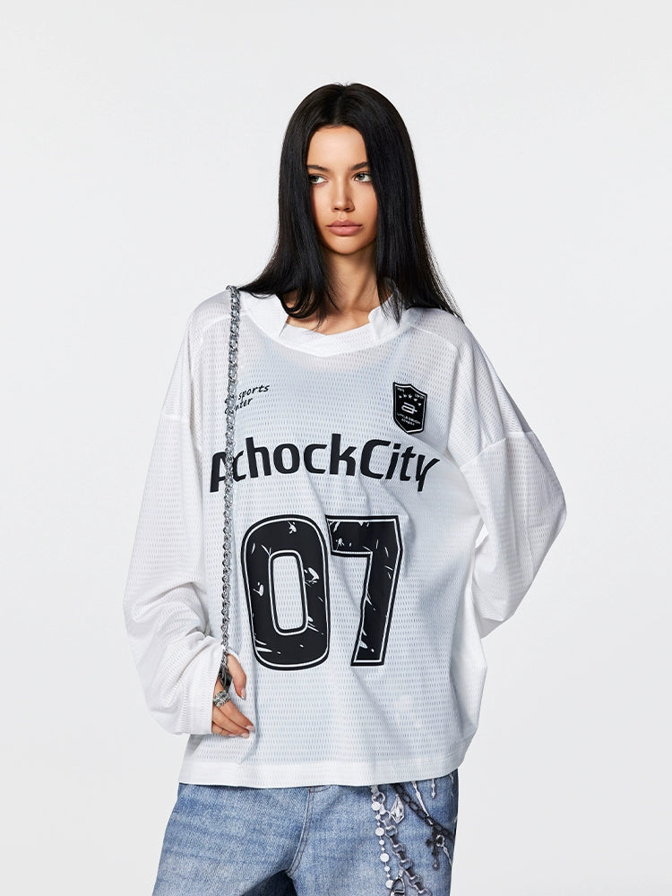 Achock Logo 07 Numbered Long Sleeve Sports Mesh Jersey | Face 3 Face
