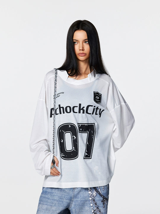 Achock Logo 07 Numbered Long Sleeve Sports Mesh Jersey | Face 3 Face