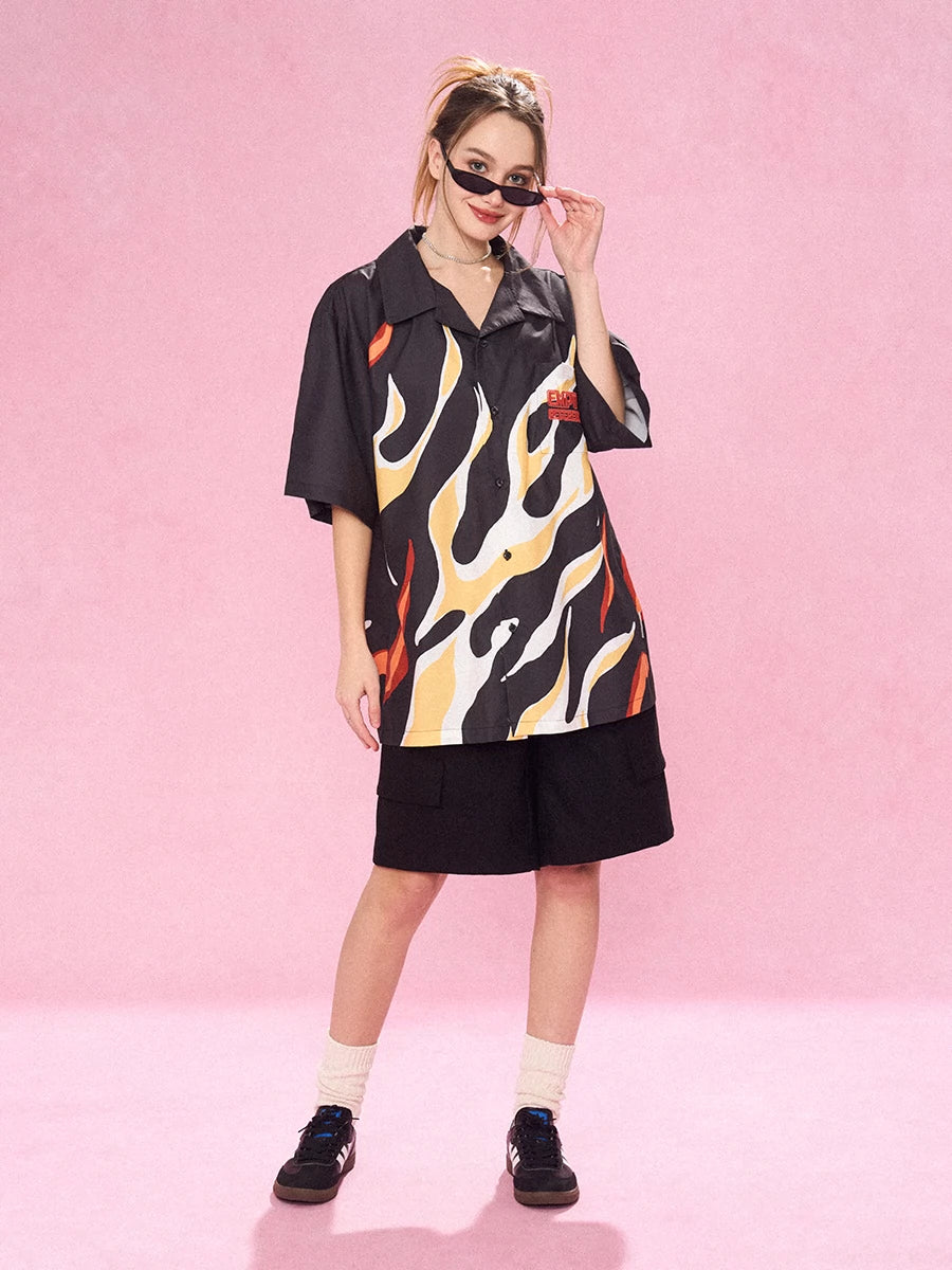 EMPTY REFERENCE Abstract Flame Printed Short Sleeve Shirt