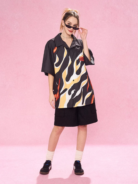 EMPTY REFERENCE Abstract Flame Printed Short Sleeve Shirt