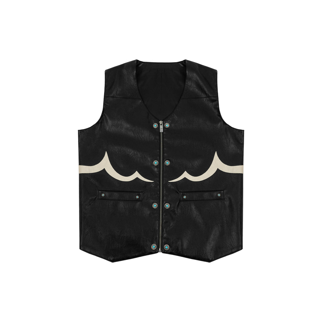 ANTIDOTE Turquoise Studded Western PU Leather Biker Vest | Face 3 Face